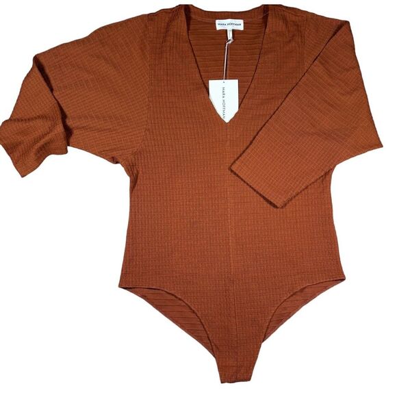 Mara Hoffman Tops - NEW Mara Hoffman Mariana Waffle Bodysuit Burnt Orange Deep V Women's Plus 3X